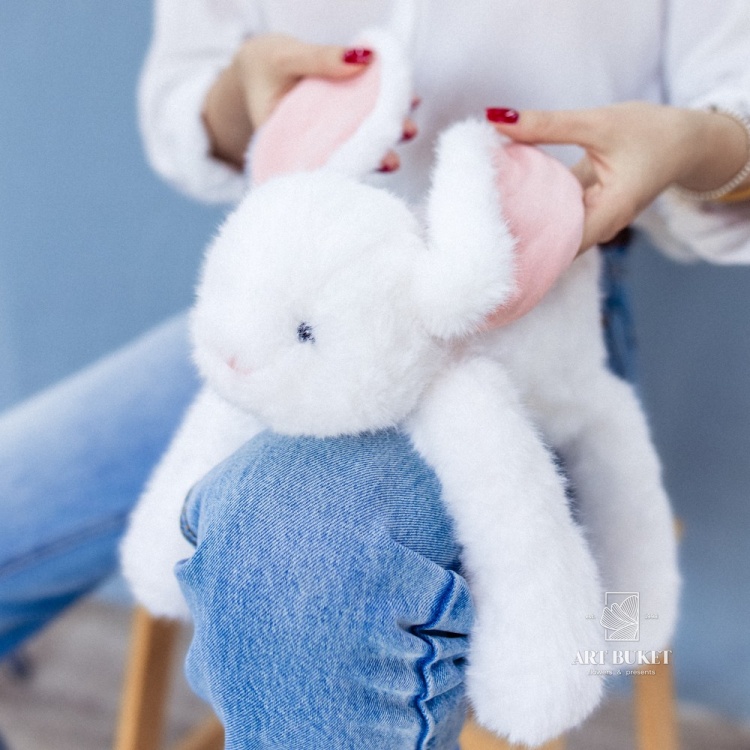 Зайка лежачий с наполнителем 40 см белый