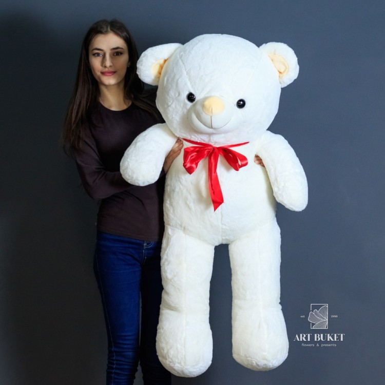 Медведь белый с красным бантом метровый