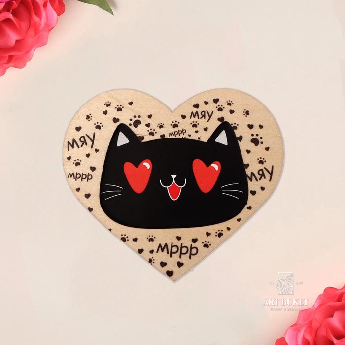 Валентинка деревянная «Мррр», кот, 8 х 8 см 