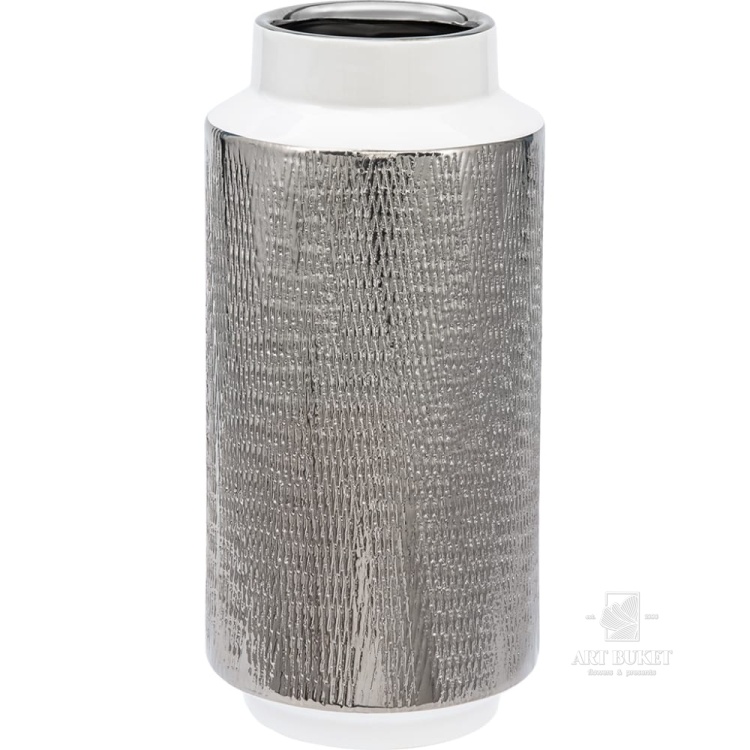 Декоративная ваза Вещицы контраст, 140х140х300, белый с серебром 