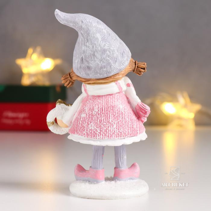 Сувенир полистоун "Малышка с хвостиками, в розовом платье, с венком" 13х5х8 см   