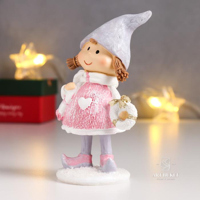 Сувенир полистоун "Малышка с хвостиками, в розовом платье, с венком" 13х5х8 см   