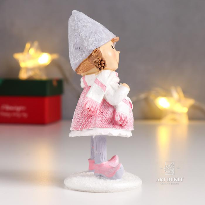 Сувенир полистоун "Малышка с хвостиками, в розовом платье, с венком" 13х5х8 см   