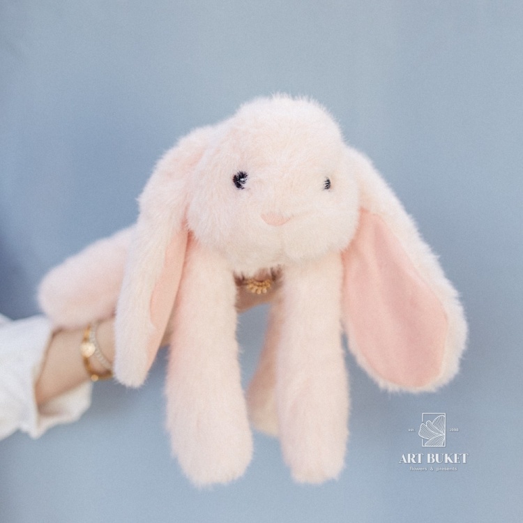 Зайка лежачий с наполнителем 40 см розовый