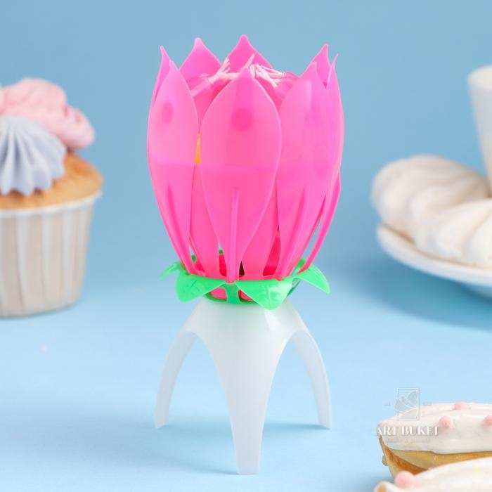 Свеча для торта музыкальная "Тюльпан", розовая, 12×5 см 