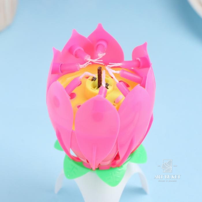 Свеча для торта музыкальная "Тюльпан", розовая, 12×5 см 