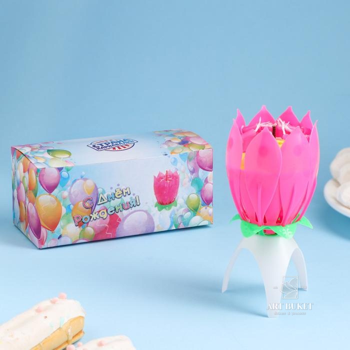 Свеча для торта музыкальная "Тюльпан", розовая, 12×5 см 