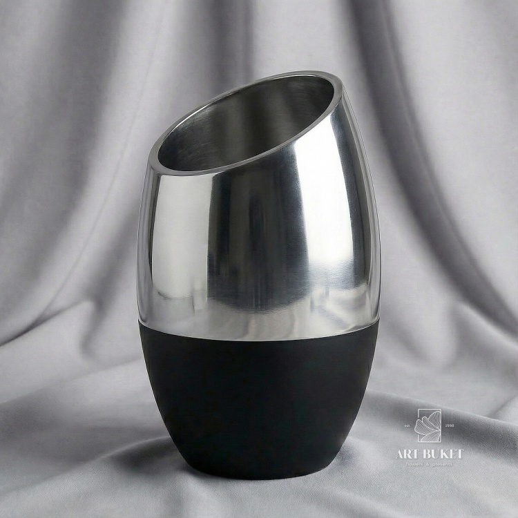 Ваза стеклянная с напылением, 14.5х14.5х23 см, цвет серо-чёрный
