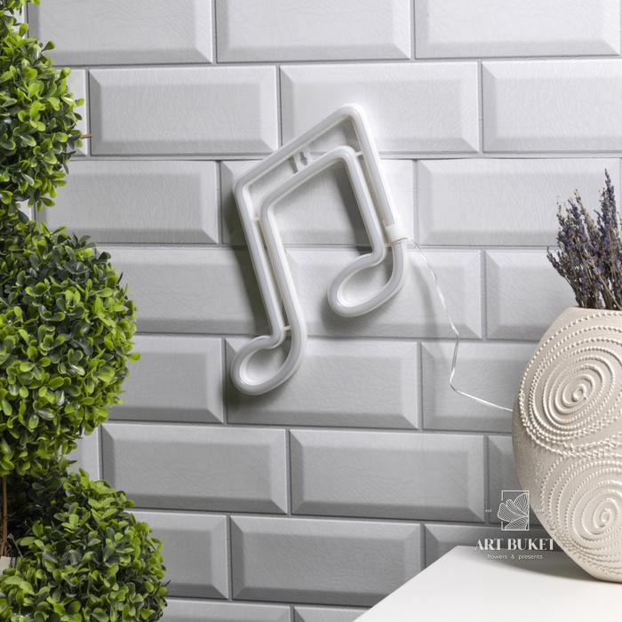 Неоновая вывеска «Ноты» 19 × 21 см, батарейки ААх3 (не в комплекте), USB, свечение розовое