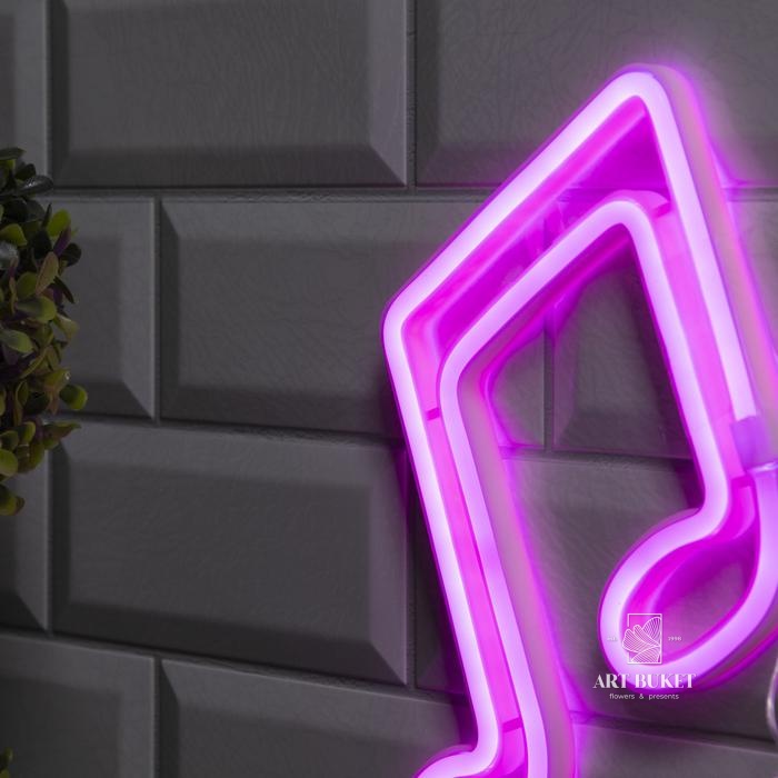 Неоновая вывеска «Ноты» 19 × 21 см, батарейки ААх3 (не в комплекте), USB, свечение розовое