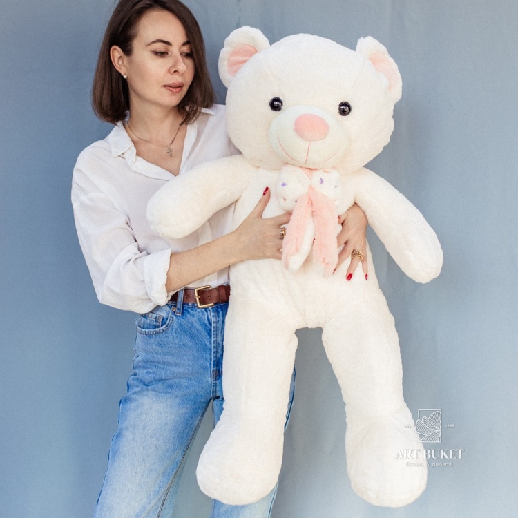 Медведь с бантом 95 см белый