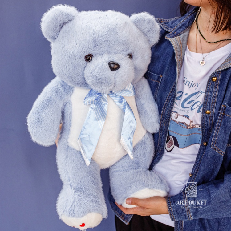 Медведь меховой 60 см голубой