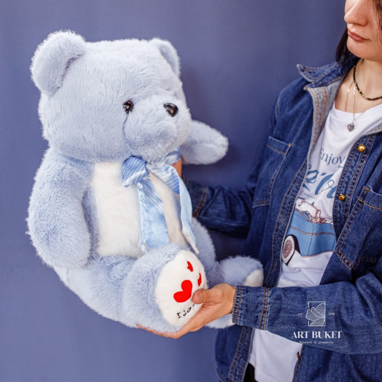 Медведь меховой 60 см голубой