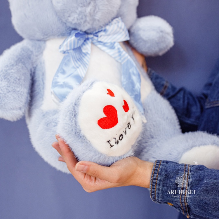 Медведь меховой 60 см голубой