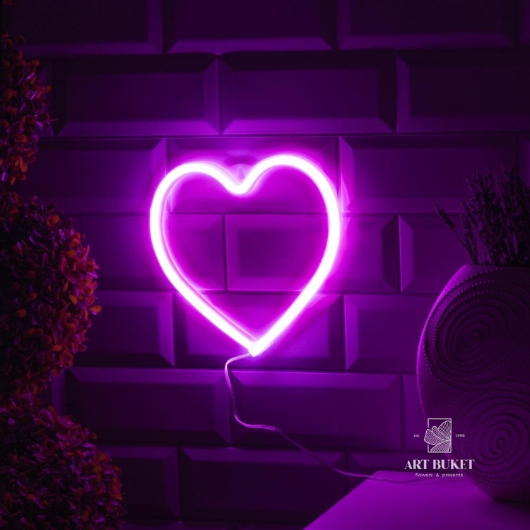 Неоновая вывеска «Сердце» 20 × 20 см, батарейки ААх3 (не в комплекте), USB, свечение розовое