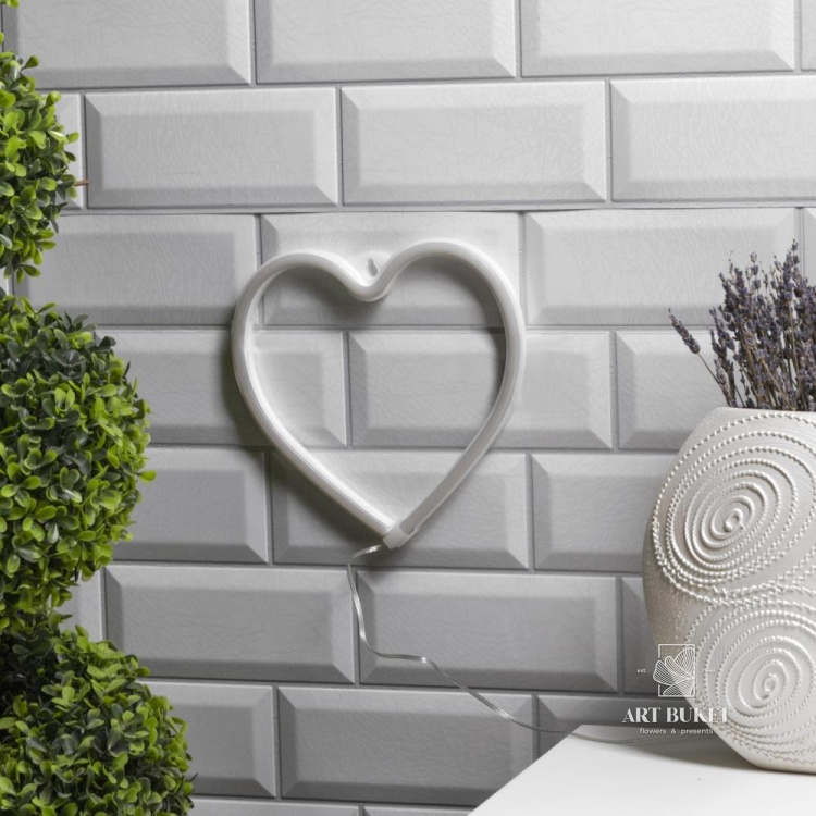 Неоновая вывеска «Сердце» 20 × 20 см, батарейки ААх3 (не в комплекте), USB, свечение розовое