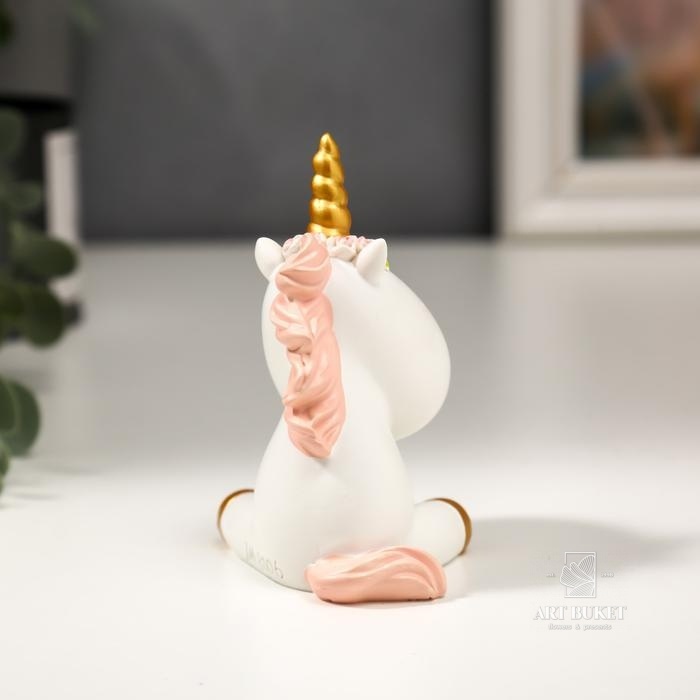 Сувенир полистоун "Единорожек с цветочным венком" 9,8х5,5х5,5 см  