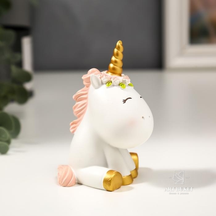 Сувенир полистоун "Единорожек с цветочным венком" 9,8х5,5х5,5 см  