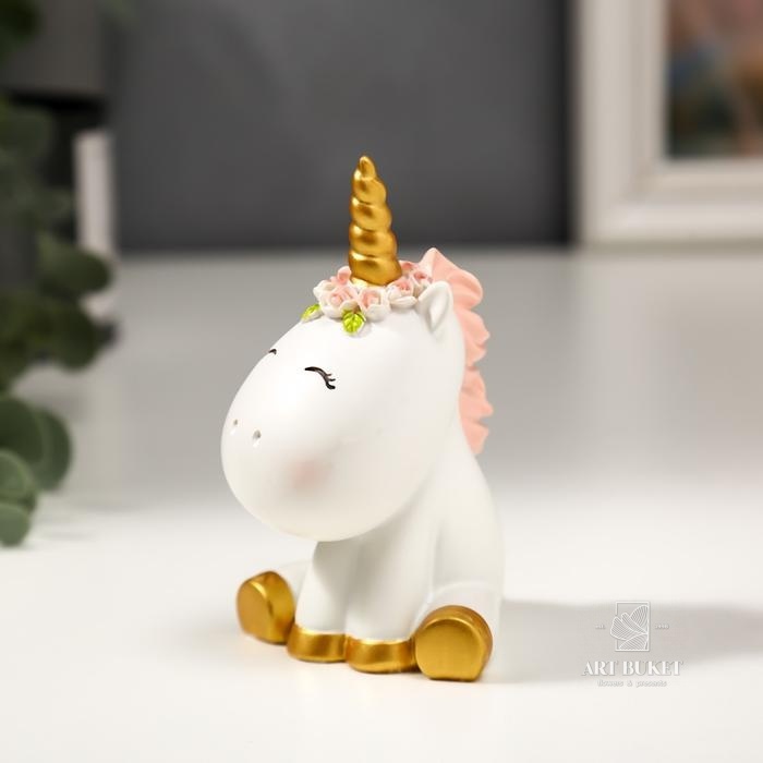 Сувенир полистоун "Единорожек с цветочным венком" 9,8х5,5х5,5 см  