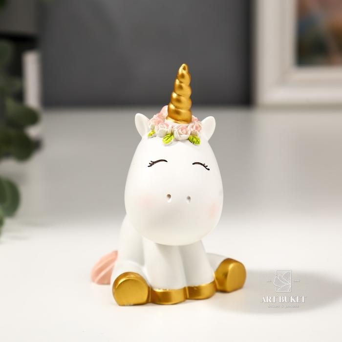 Сувенир полистоун "Единорожек с цветочным венком" 9,8х5,5х5,5 см  