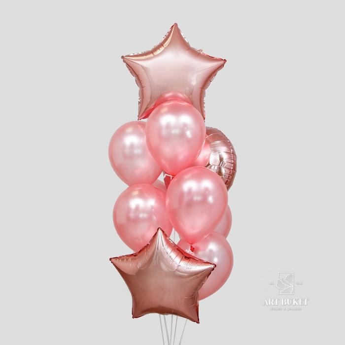 Букет из шаров «Розовое золото», сердце, звезда, фольга, латекс набор 10 шт.
