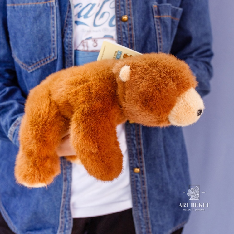 Медведь коричневый лежачий 30 см