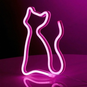 Неоновая вывеска «Кошка» 16×23 см, батарейки ААх3 (не в комплекте), USB, свечение розовое