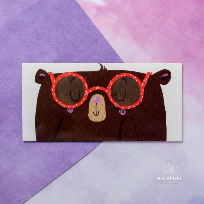 Конверт для денег «С Днём Рождения», медведь в очках, 16,5 х 8см