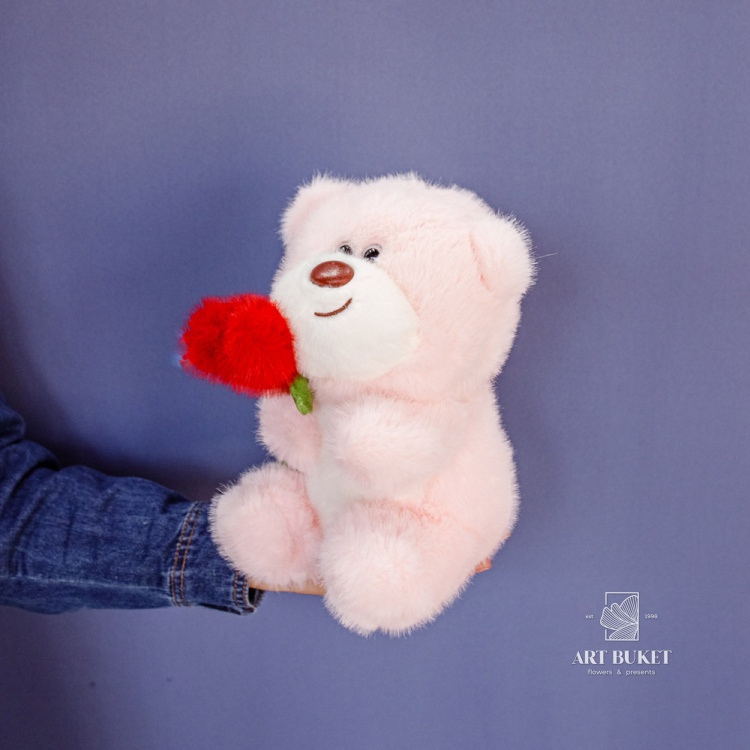 Медведь с розой микс 25 см