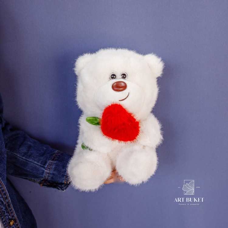 Медведь с розой микс 25 см