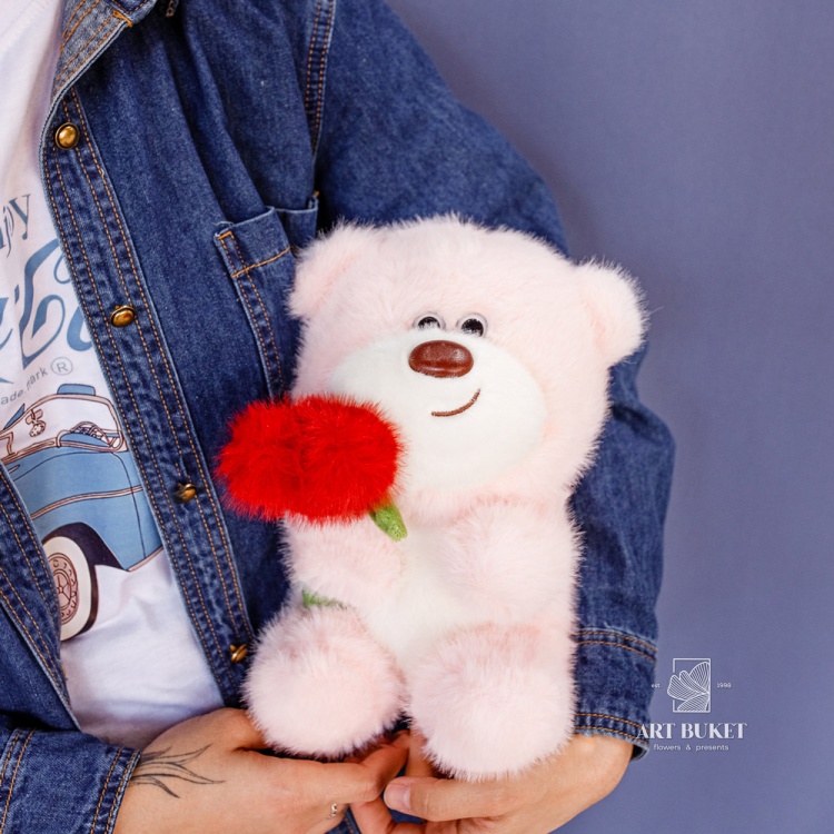 Медведь с розой микс 25 см