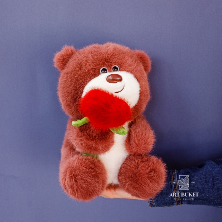 Медведь с розой микс 25 см