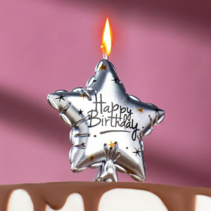 Свеча в торт на шпажке "Воздушный шарик.Звезда", 11х5 см, серебряная   
